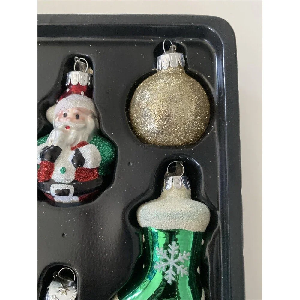 8 Celebrations by RADKO Glass Christmas Tree Ornaments Santa Claus Stocking Ball